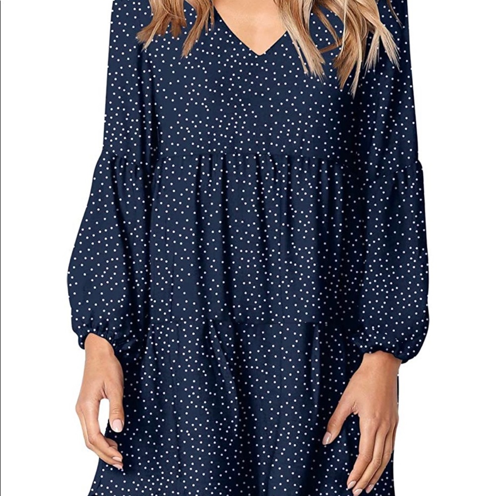 Medium navy blue polka dot dress.